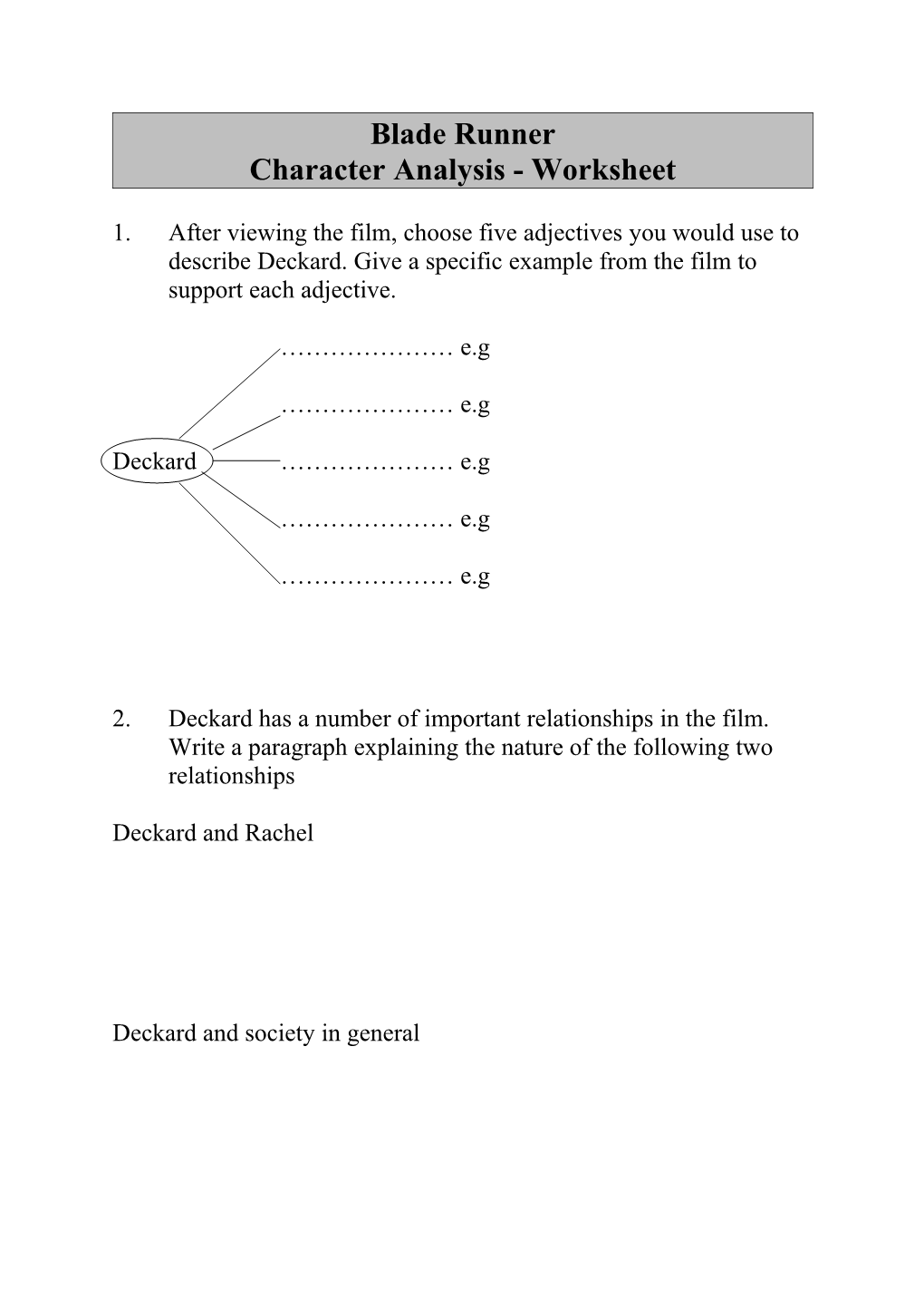 Character Analysis - Worksheet