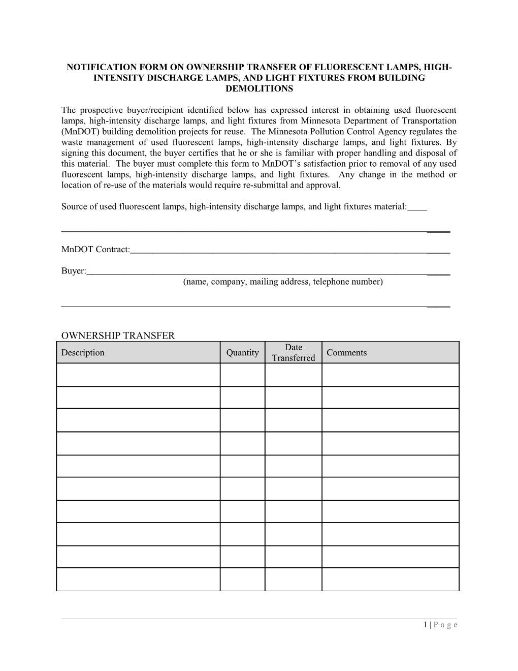 Notification Form on Ownership Transfer of Steel Structures