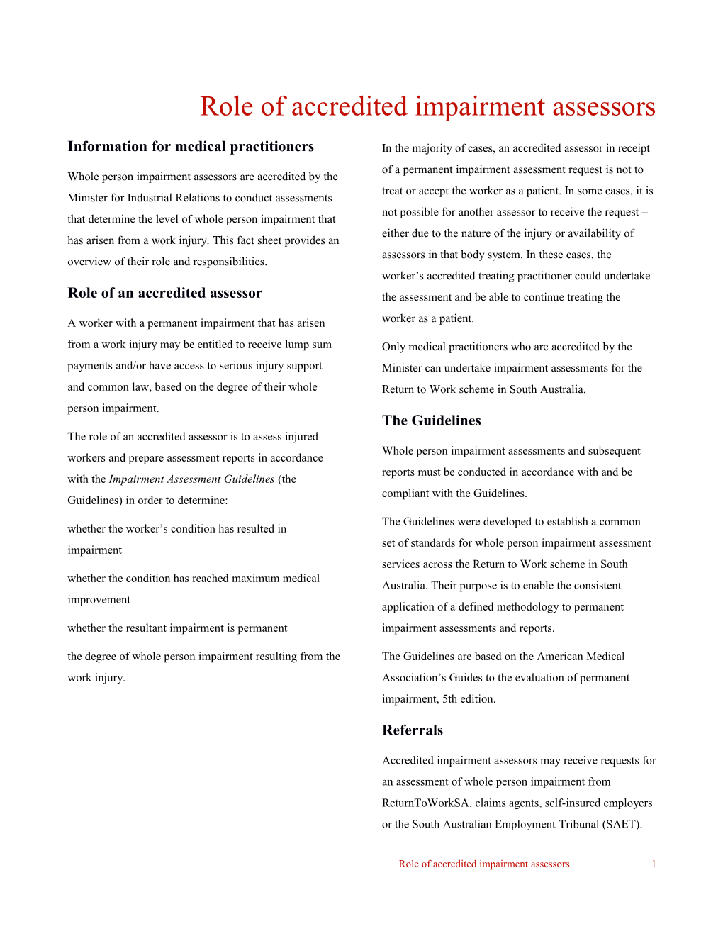 Role of Accredited Impairment Assessors