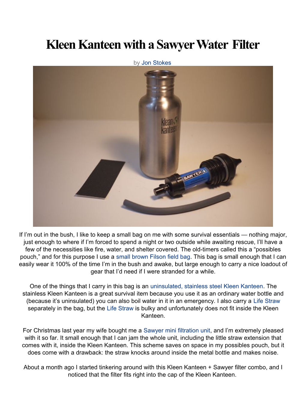 Kleen Kanteen with a Sawyer Water Filter