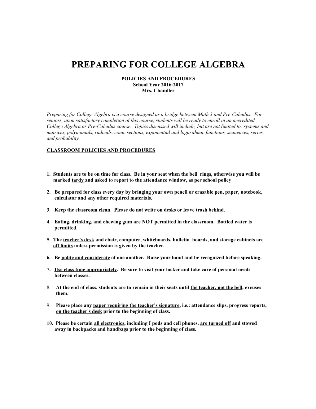 Preparing for College Algebra