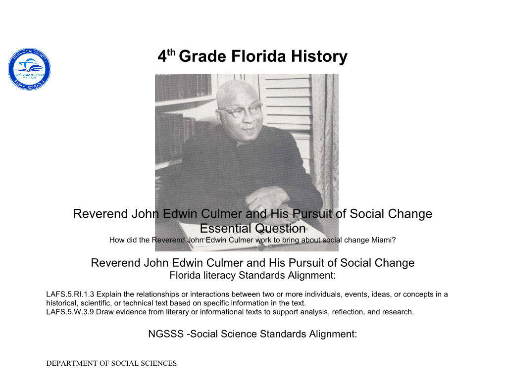 Reverend John Edwin Culmer and His Pursuit of Social Change