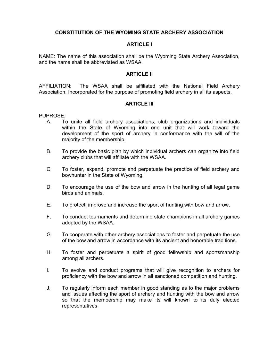 Constitution of the Wyoming State Archery Association