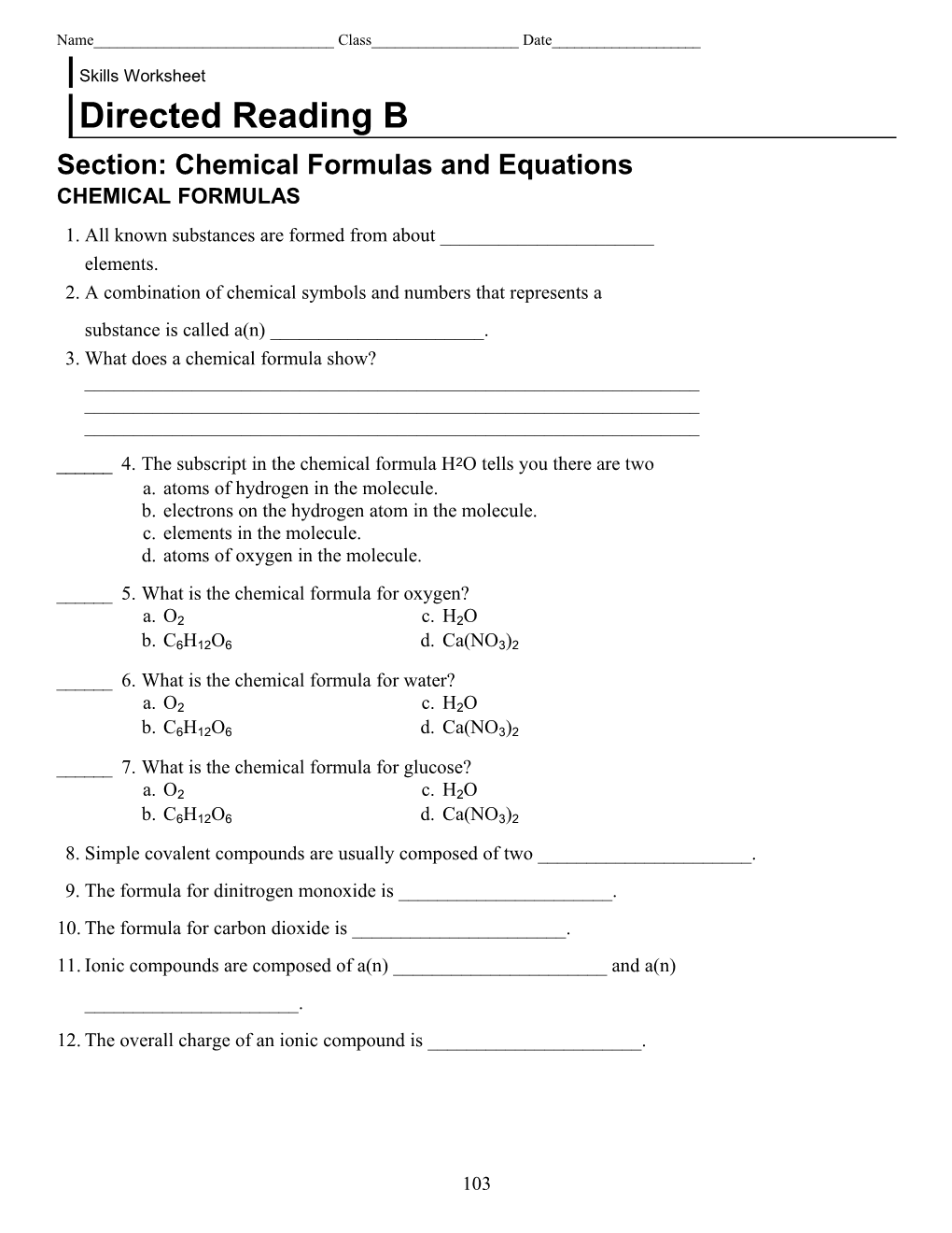 Section: Chemical Formulas and Equations