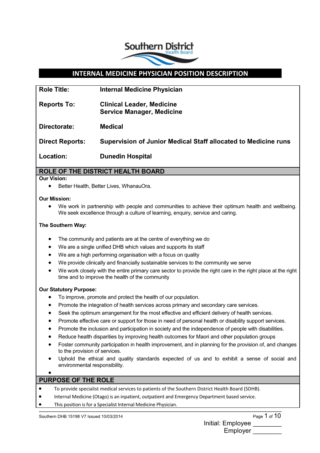 Internal Medicine Physician Position Description