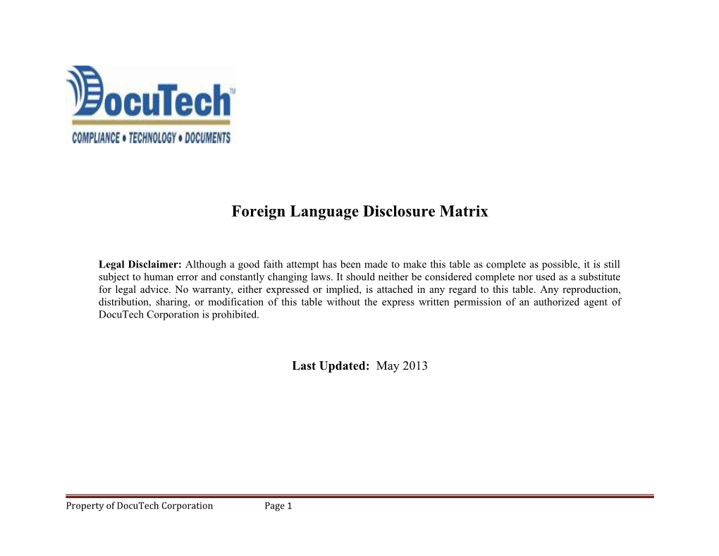 Foreign Language Disclosure Matrix