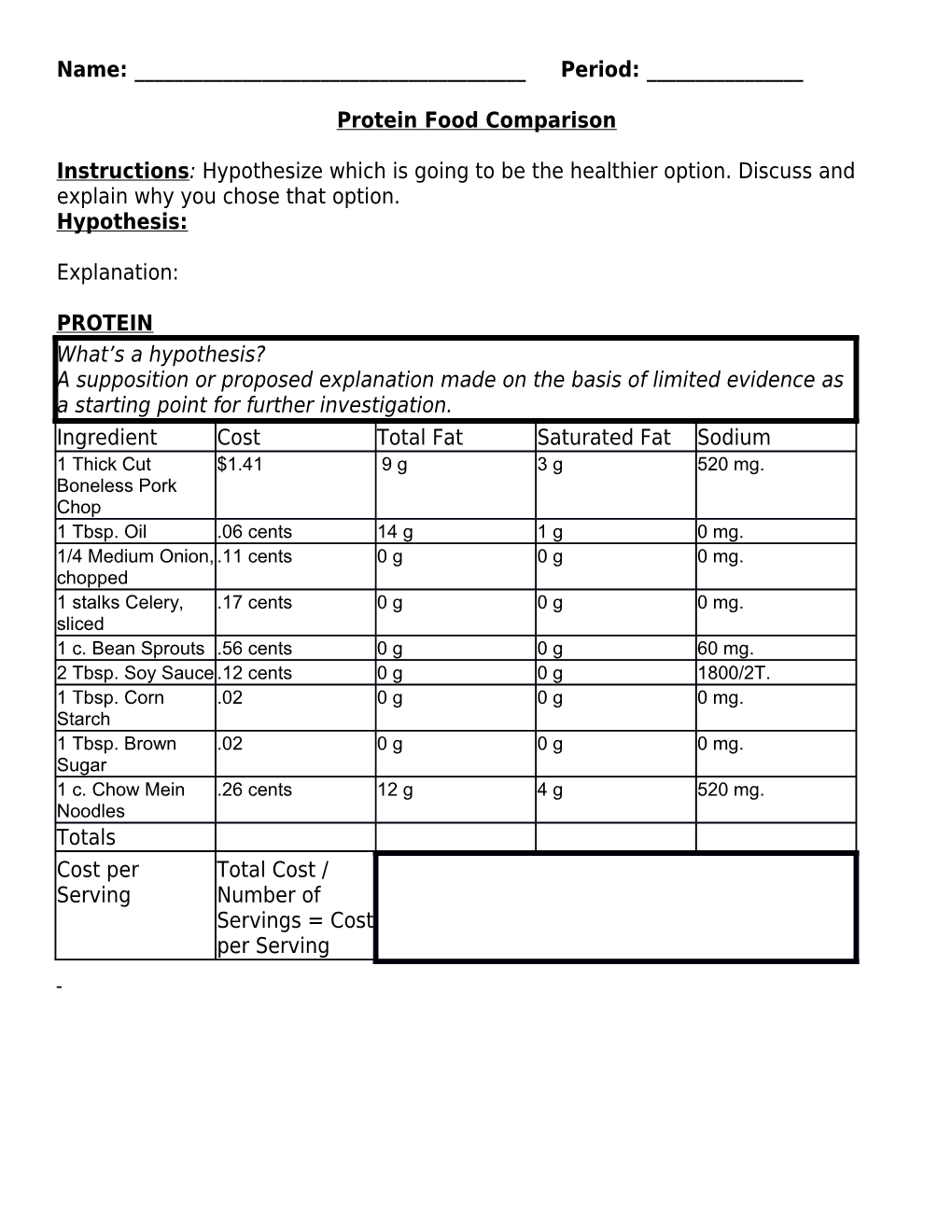 Protein Food Comparison