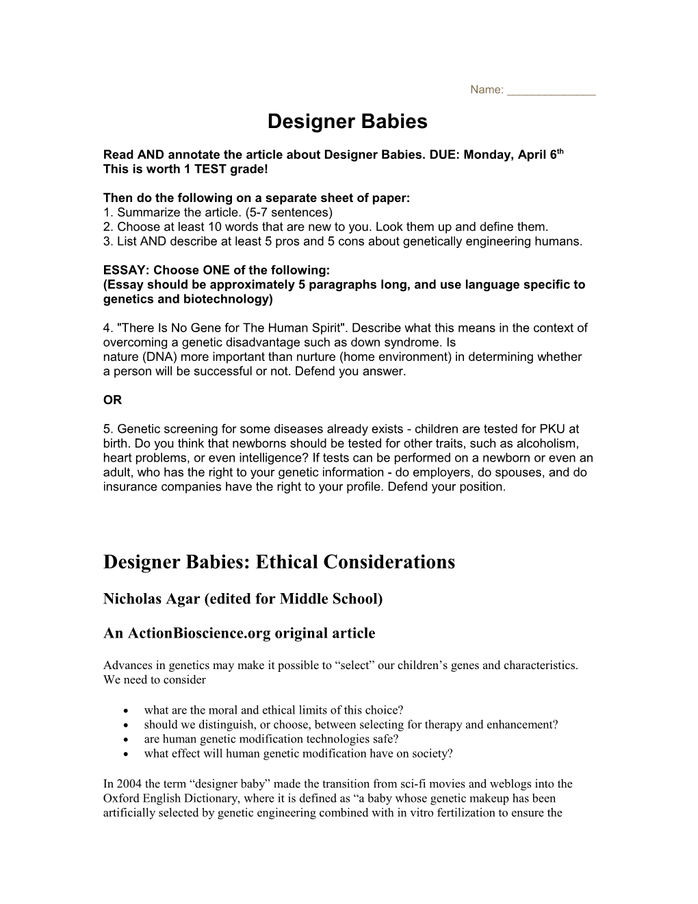 Designer Babies: Ethical Considerations