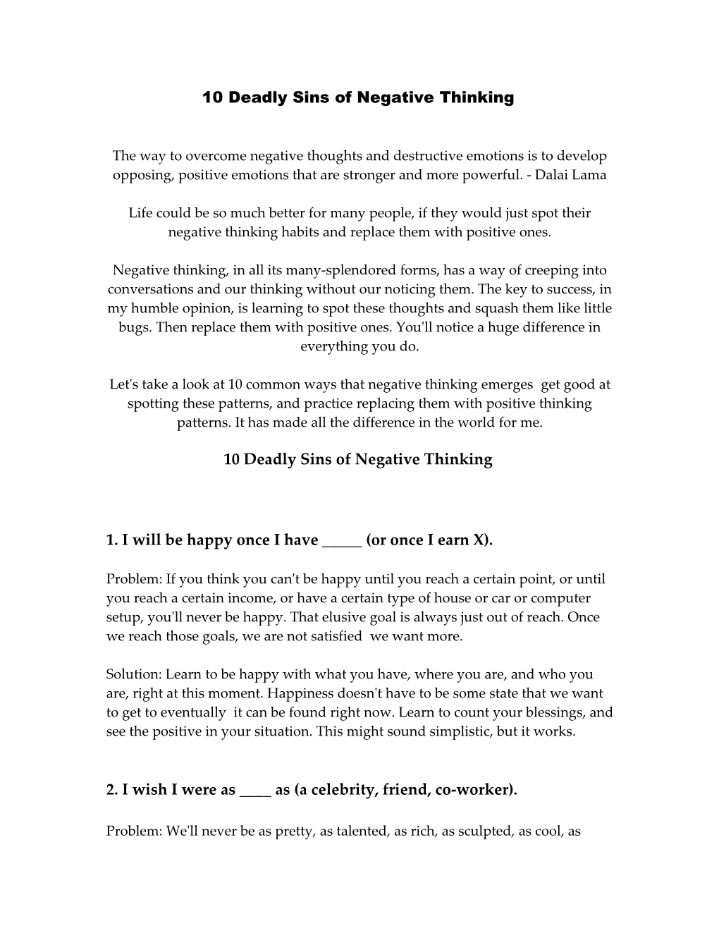 10 Deadly Sins of Negative Thinking