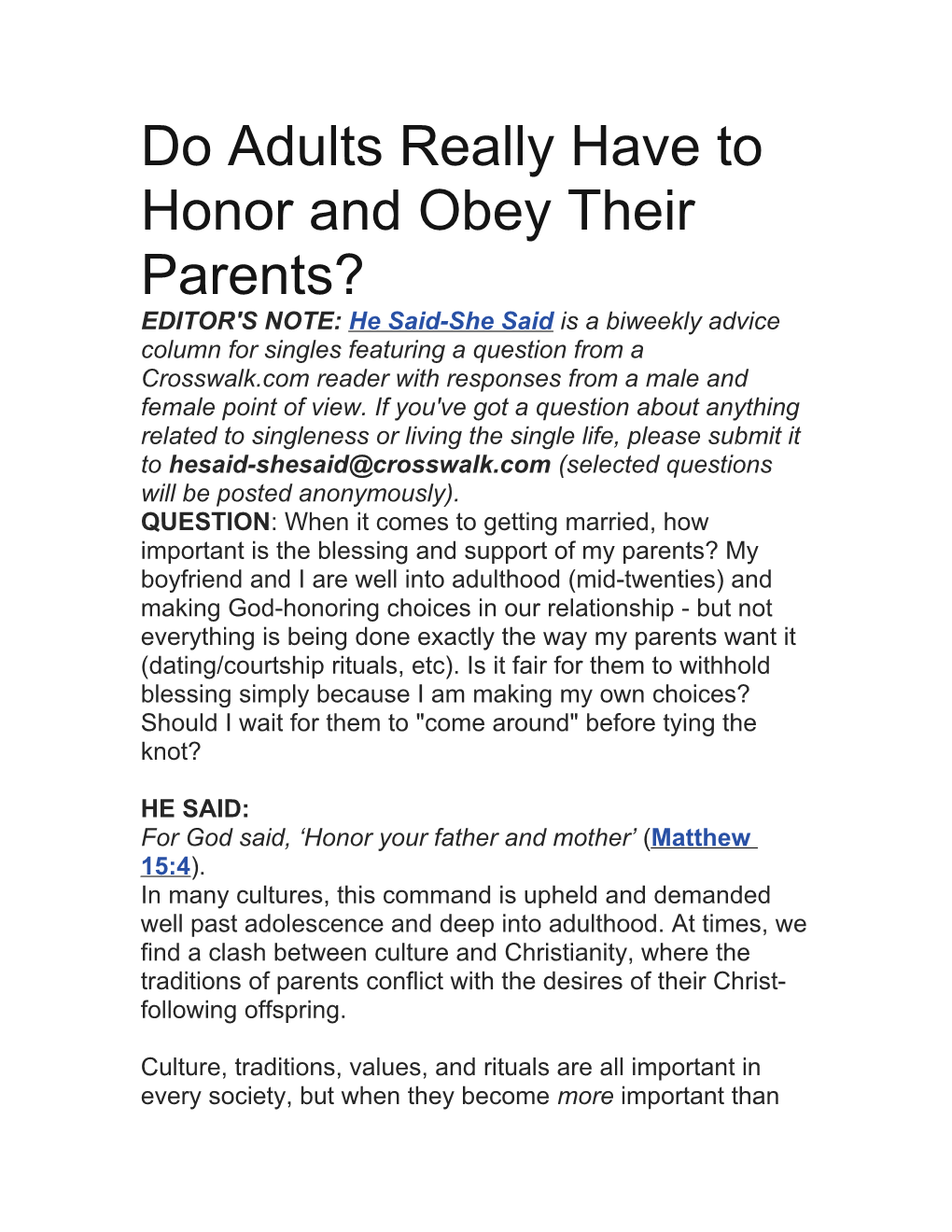 Do Adults Really Have to Honor and Obey Their Parents?