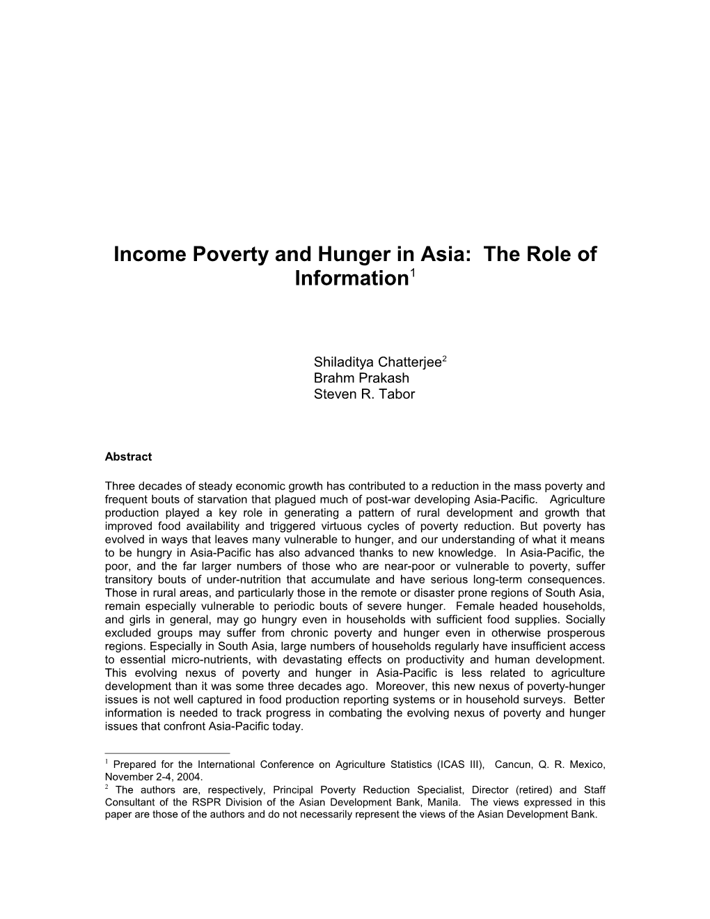 Poverty and Hunger in Asia: Do Averages Deceive