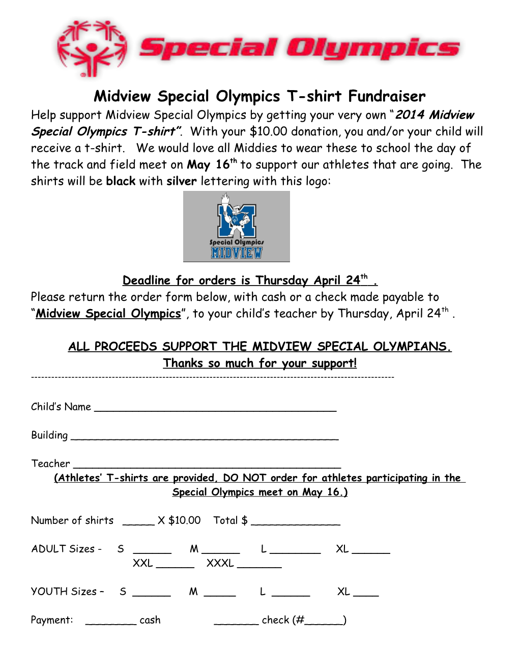 Midview Special Olympics T-Shirt Fundraiser