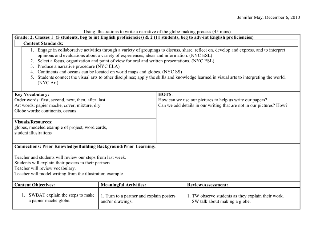 Illustrate Globe Making Process in Preparation for Writing Narrative