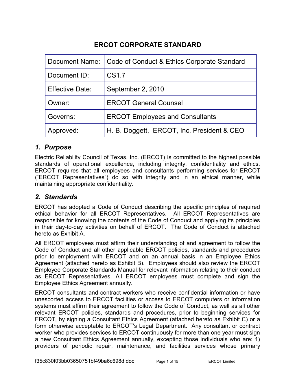 CS1.7 Code Of Conduct And Ethics Corporate Standard