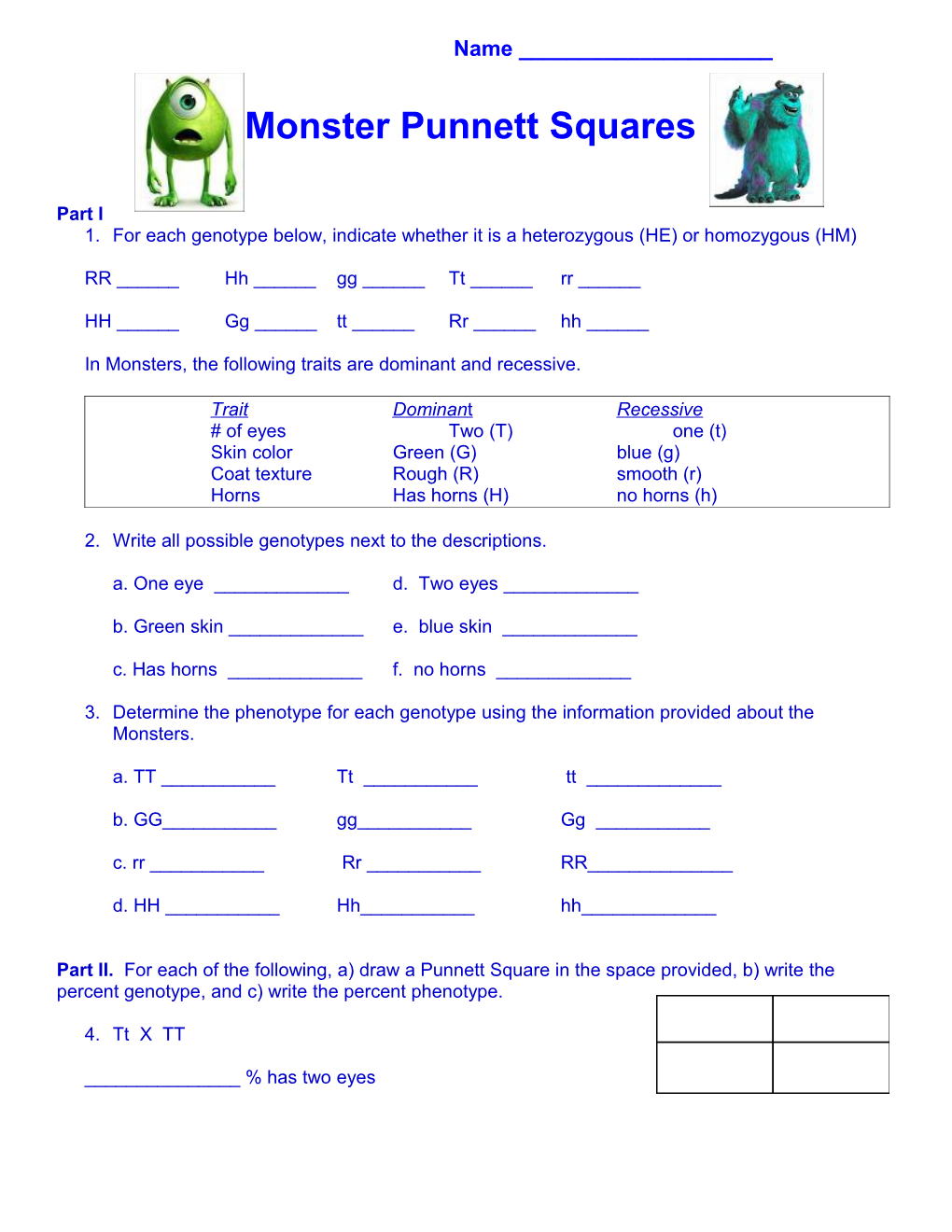 Monster Punnett Square