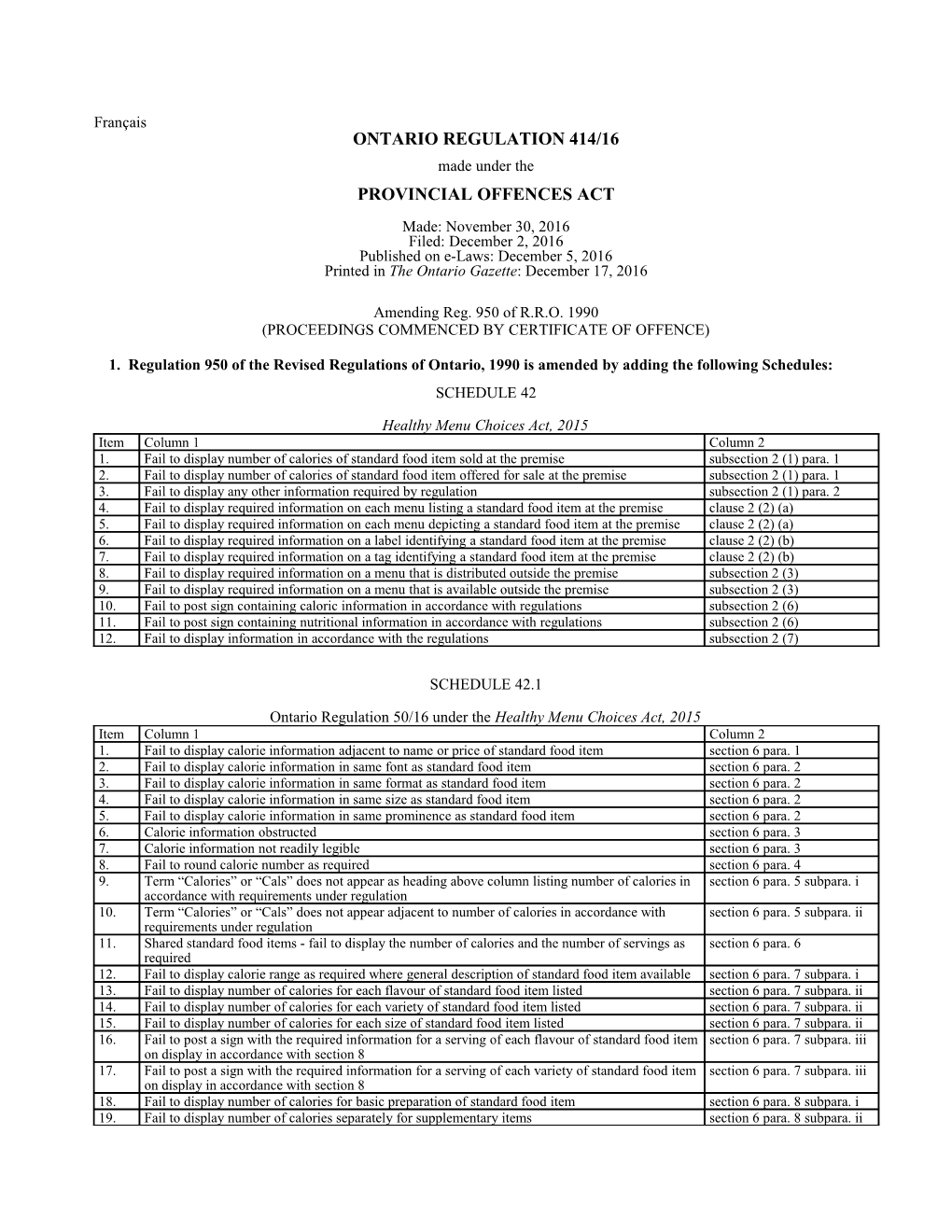 PROVINCIAL OFFENCES ACT - O. Reg. 414/16