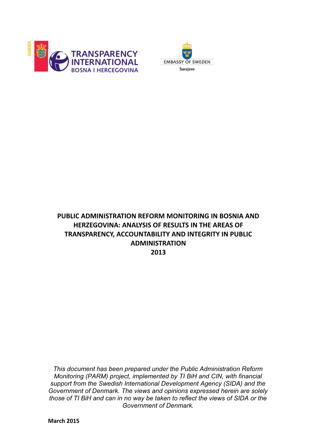 Public Administration Reform Monitoring in Bosnia and Herzegovina: Analysis of Results