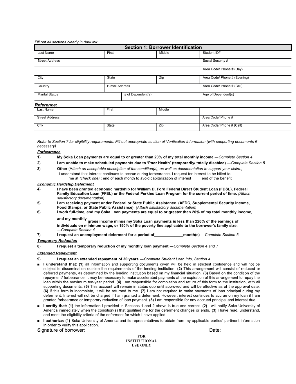 SUA Loan Forbearance Form Revised 4-1-08