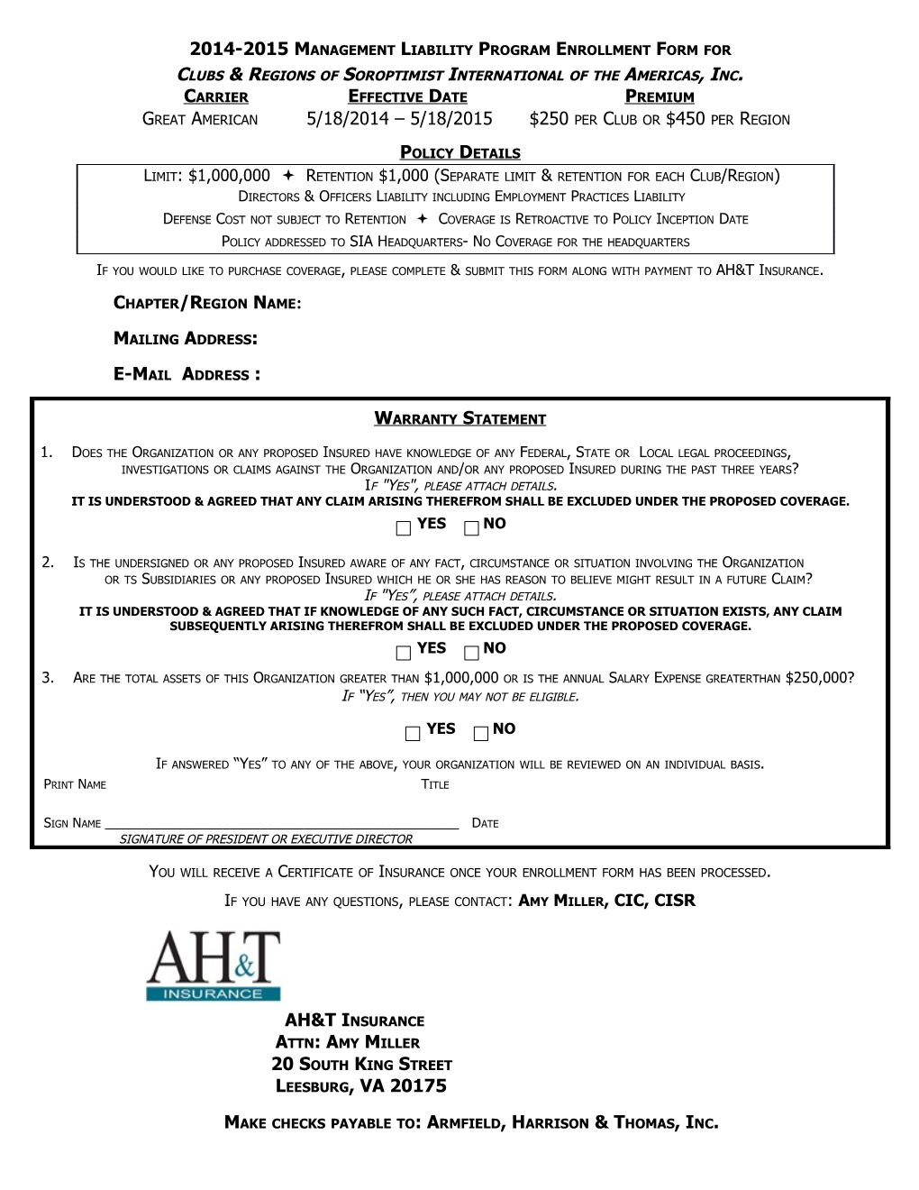 2009-2010 General Liability Enrollment Form