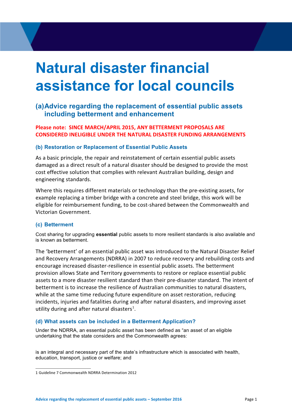 Natural Disaster Financial Assistance for Local Councils