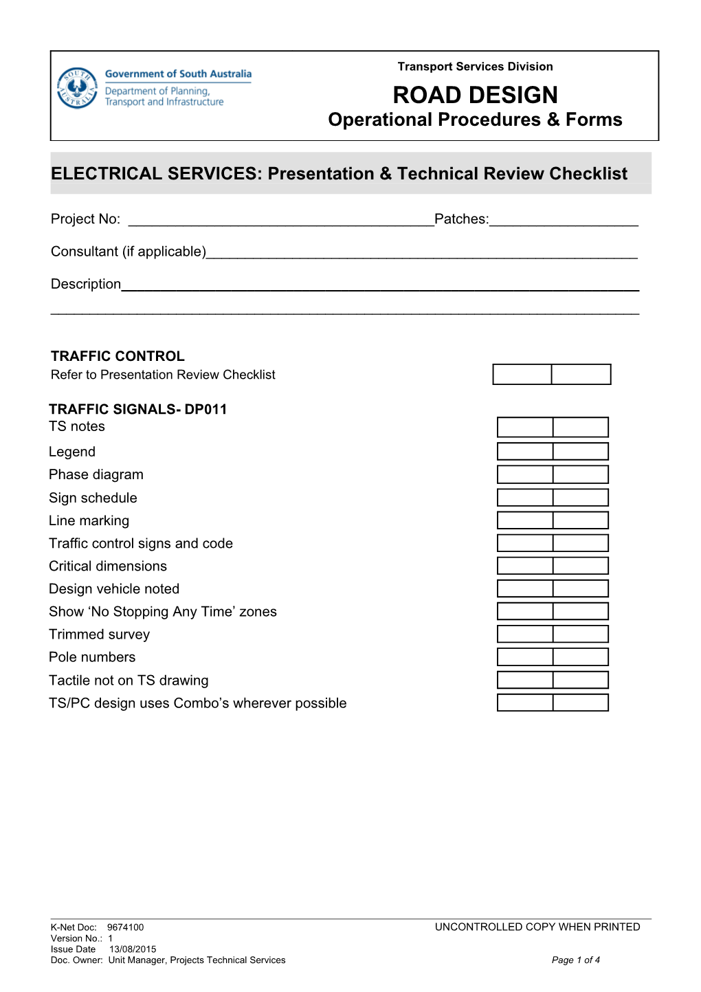 ELECTRICAL SERVICES: Presentation & Technical Review Checklist
