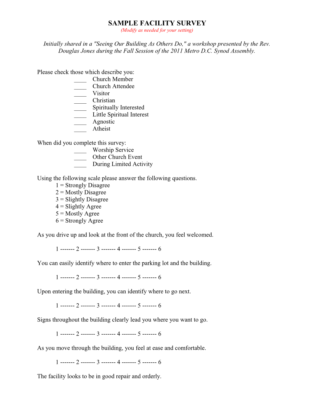 Sample Facility Survey