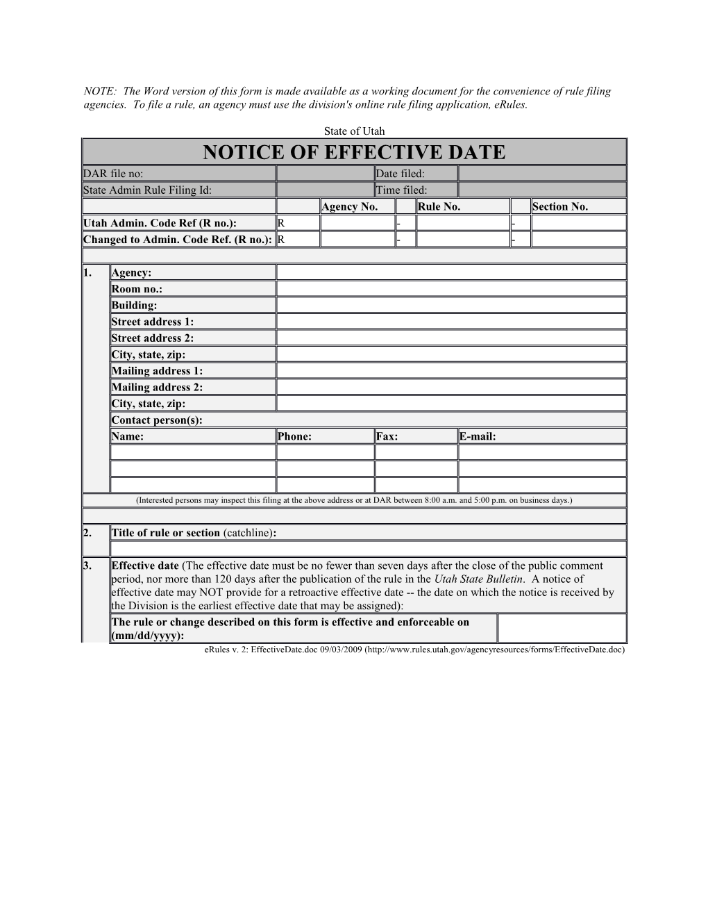 Notice of Effective Date