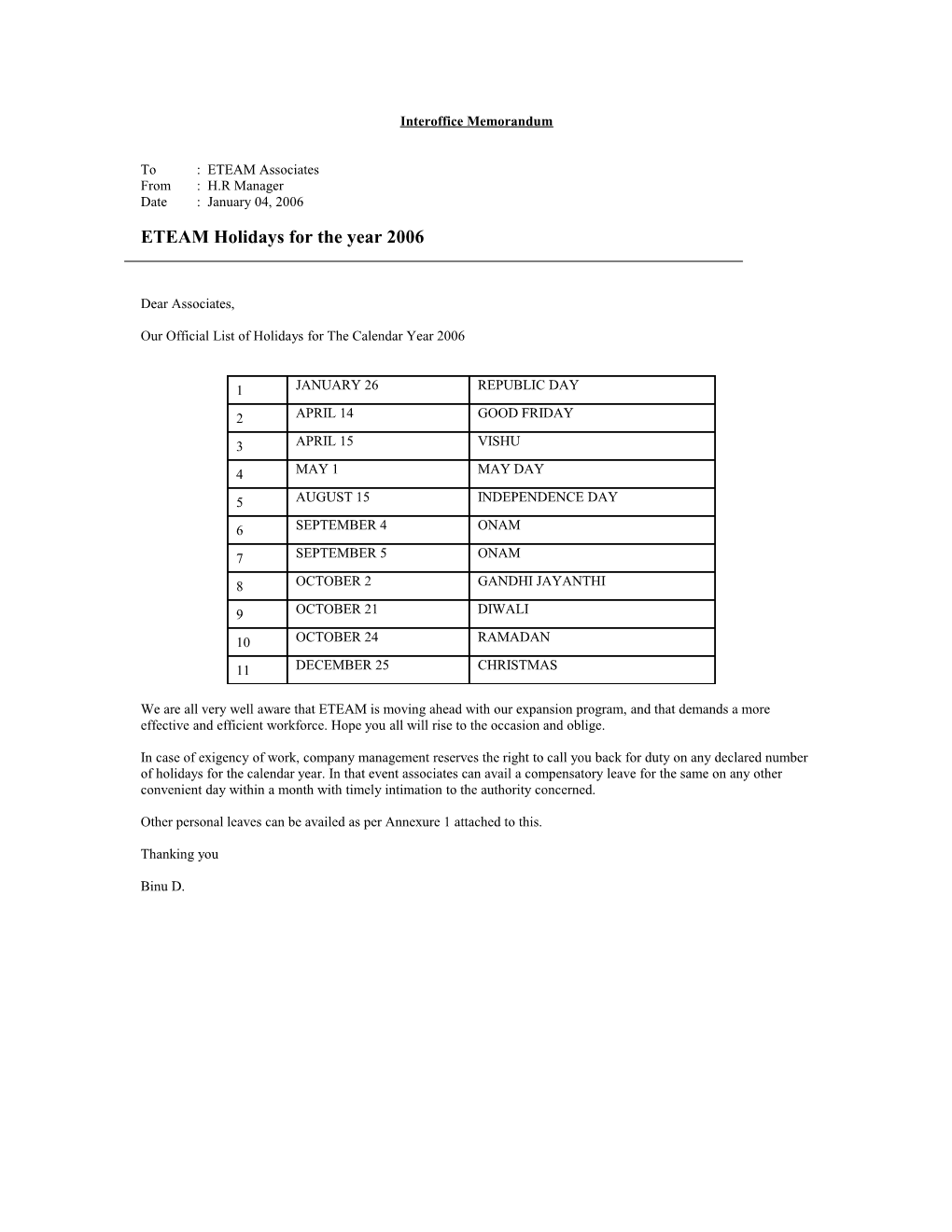 Interoffice Memorandum