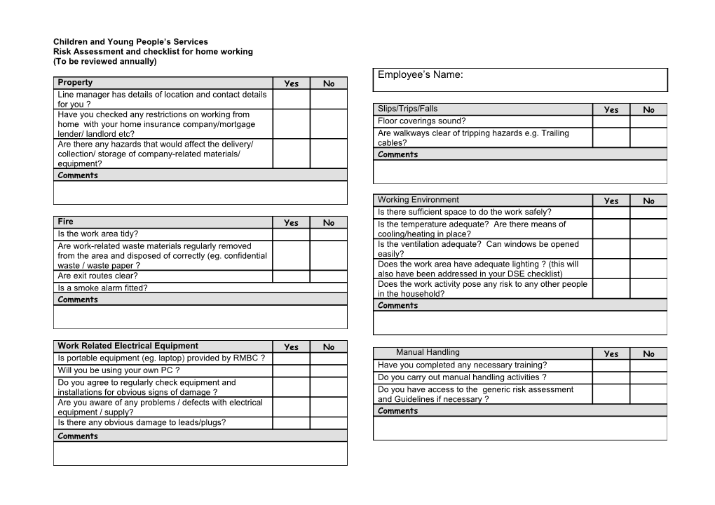 Home Working - Risk Assessment