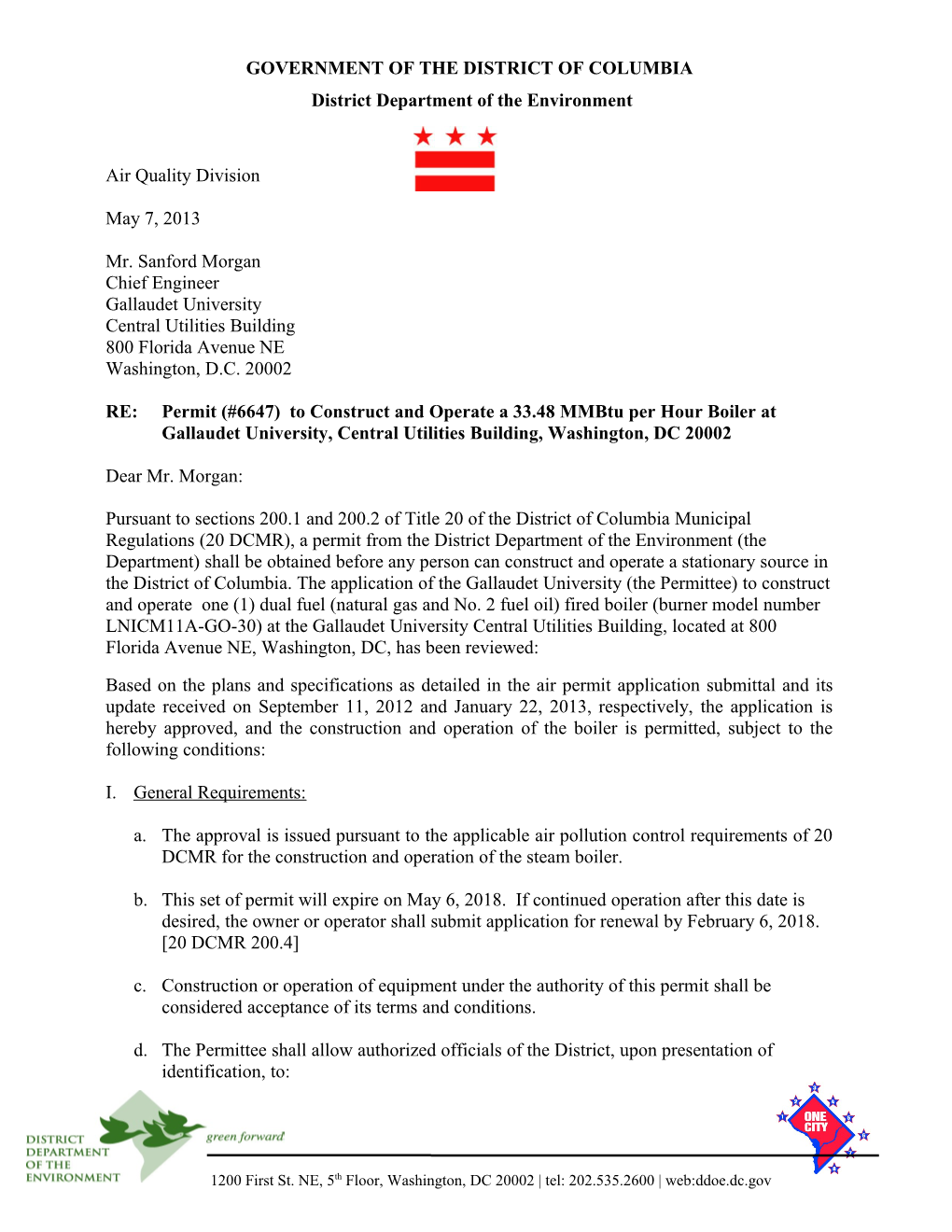 Permit (#6647) to Construct and Operate a 33.48 MM Btu Per Hour Boiler