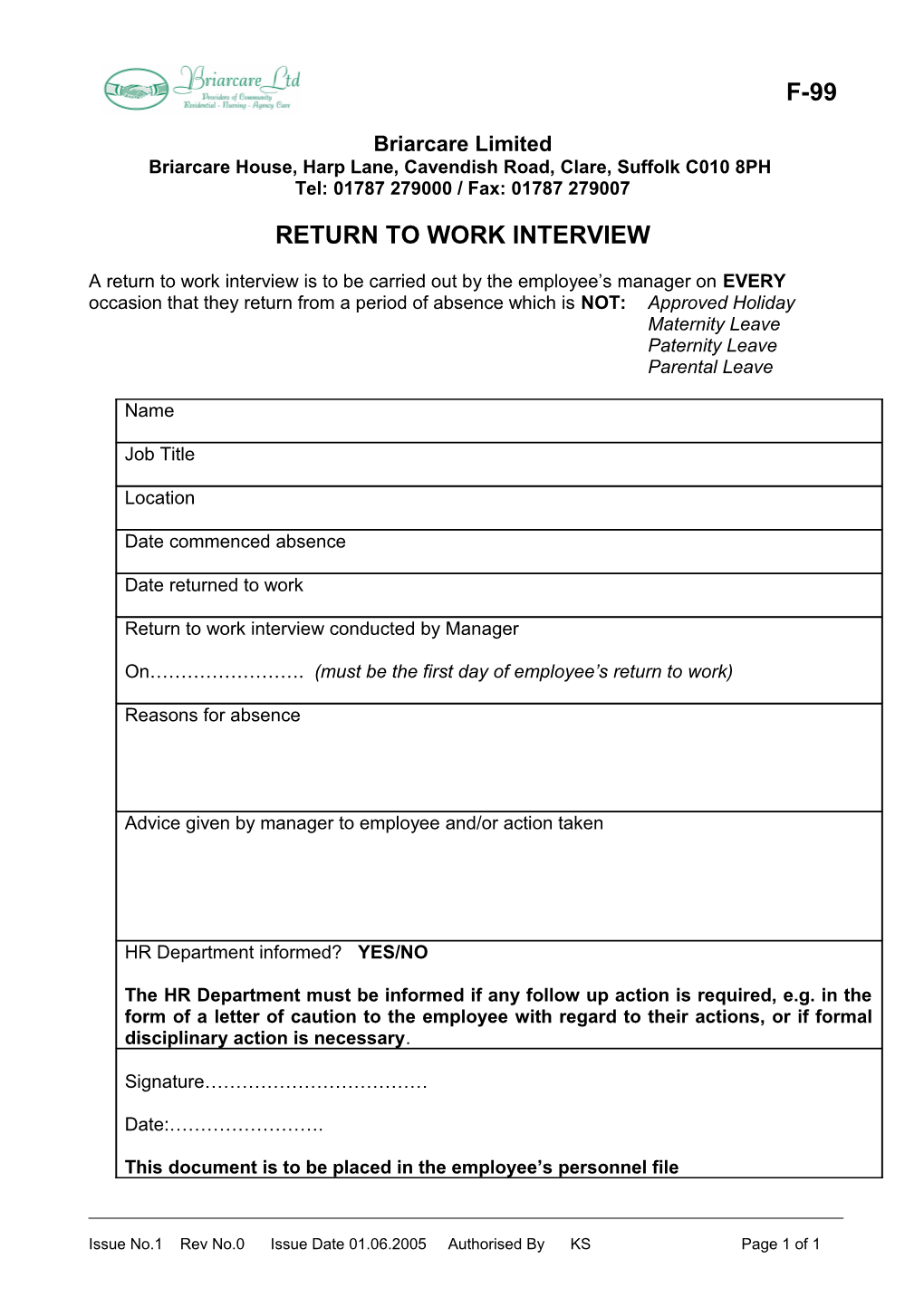 Return to Work Interview