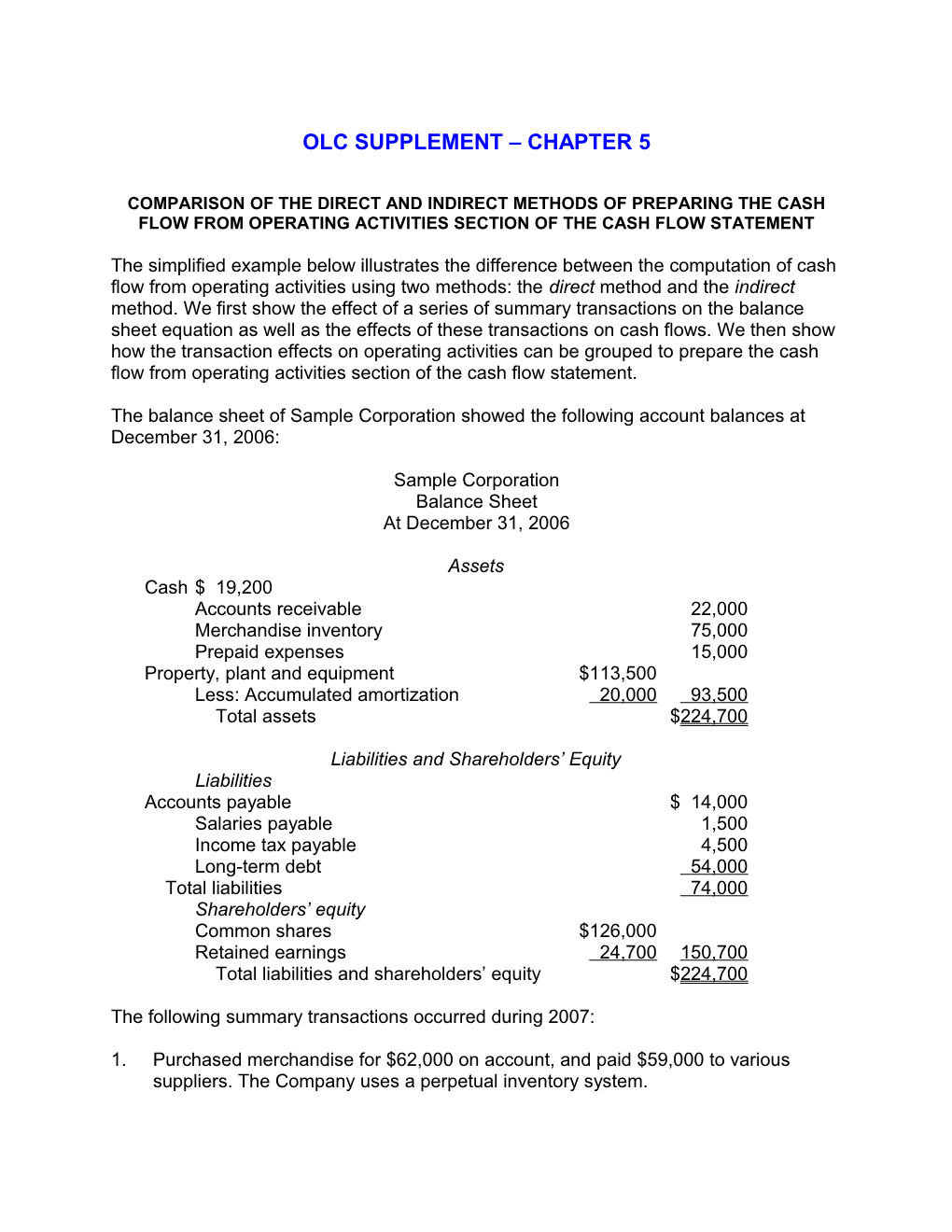 Comparison of the Direct and Indirect Methods of Preparing the Cash Flow from Operating