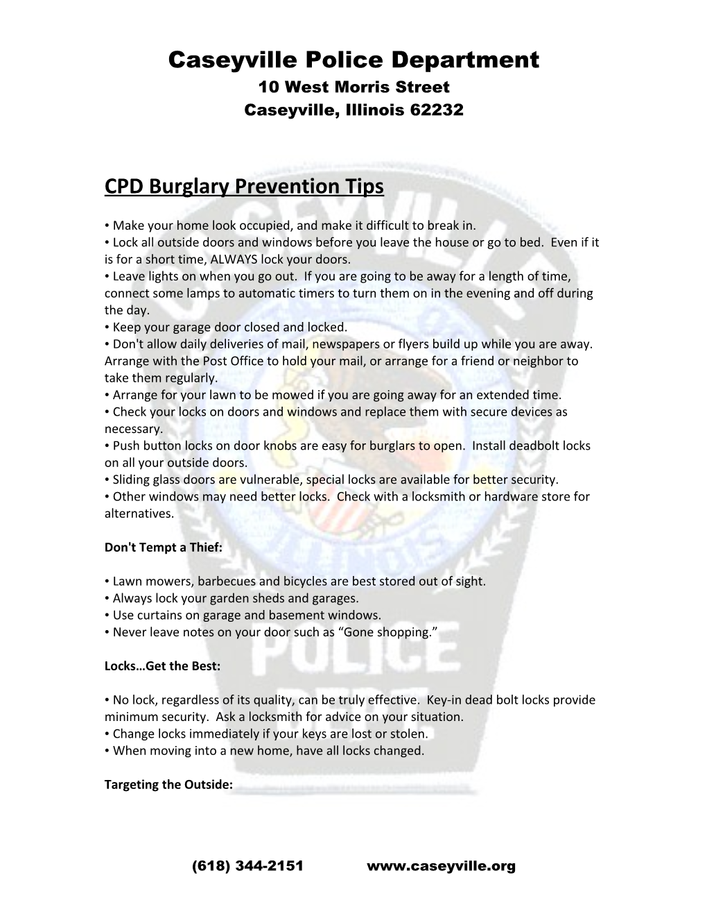 CPD Burglary Prevention Tips