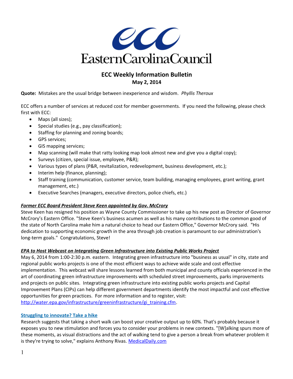 ECC Weekly Information Bulletin