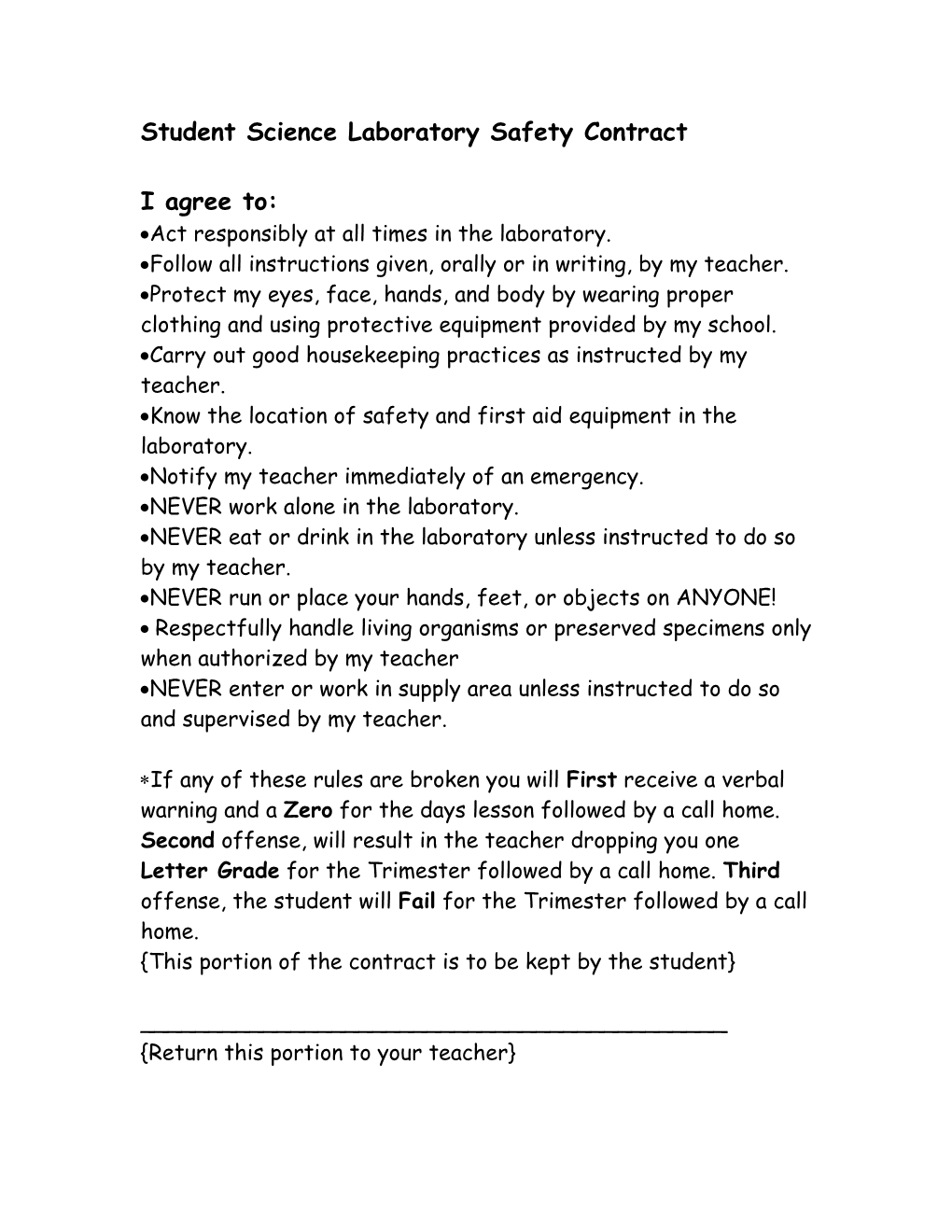 Student Science Laboratory Safety Contract