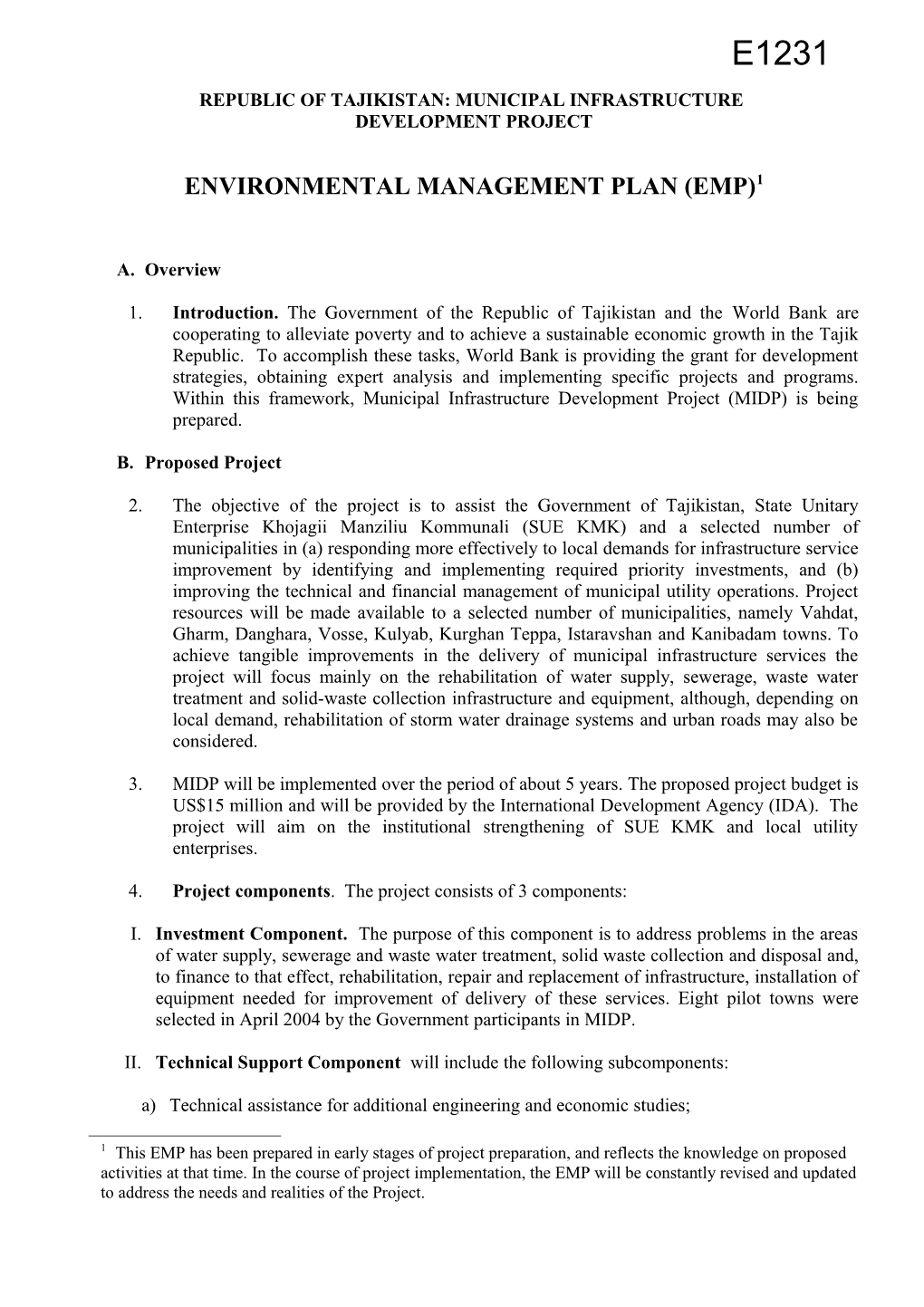 Environmental Management Plan (Emp) 1