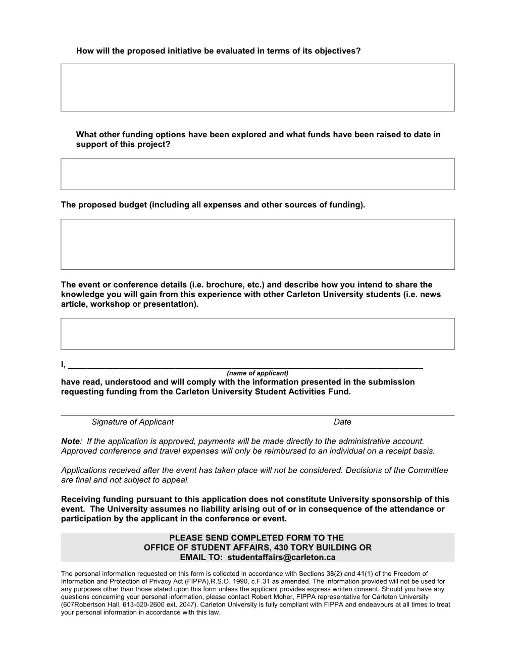 Student Activities Fund INDIVIDUAL APPLICATION FORM