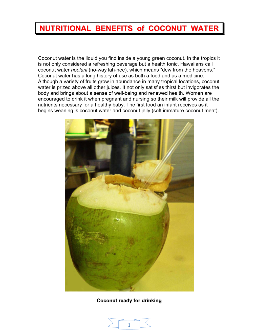 Nutritional Benefits of Coconut water