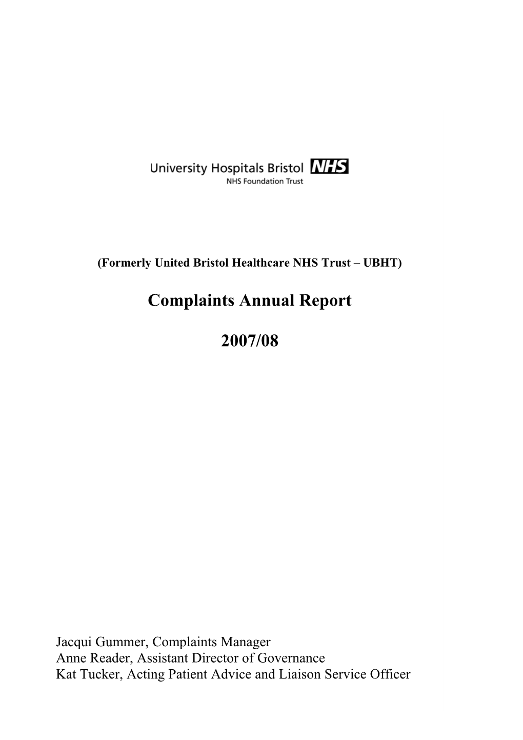 Annual Report on Patient Complaints 2005 - 2006