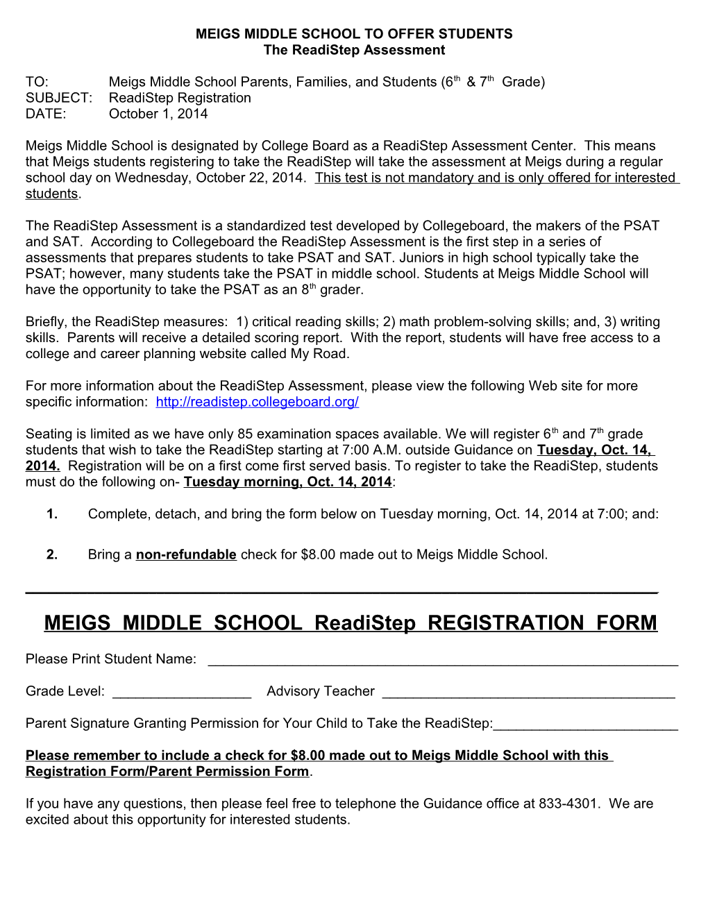 Meigs Middle School to Offer Students Psat