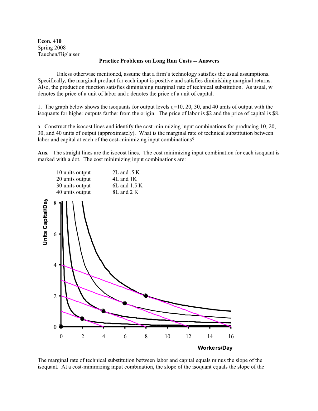 Practice Problems on Long Run Costs Answers