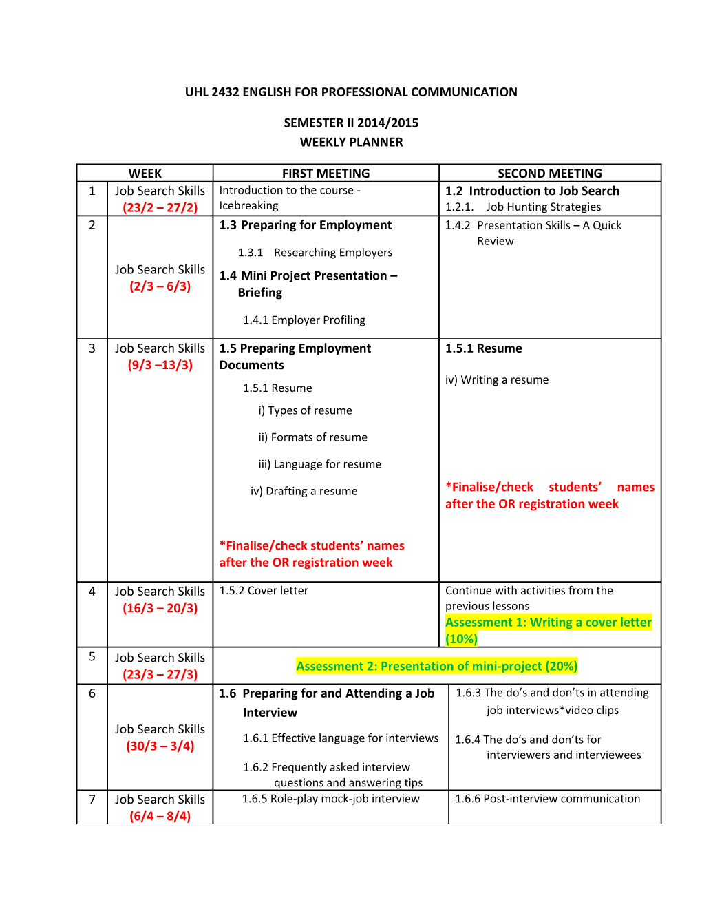 Uhl 2432 English for Professional Communication