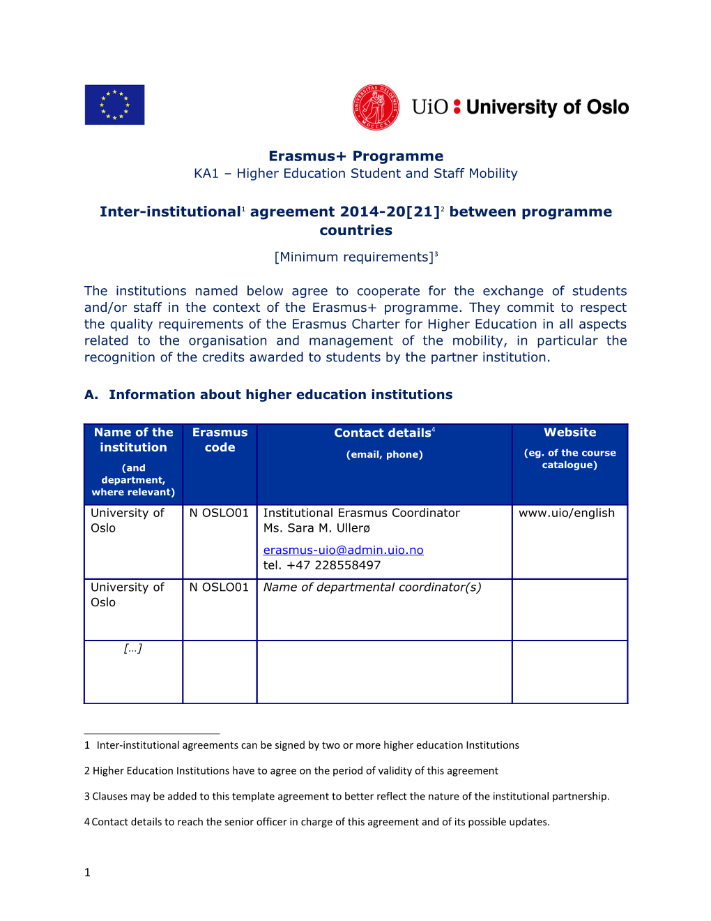 Inter-Institutional 1 Agreement 2014-20 21 2 Between Programme Countries
