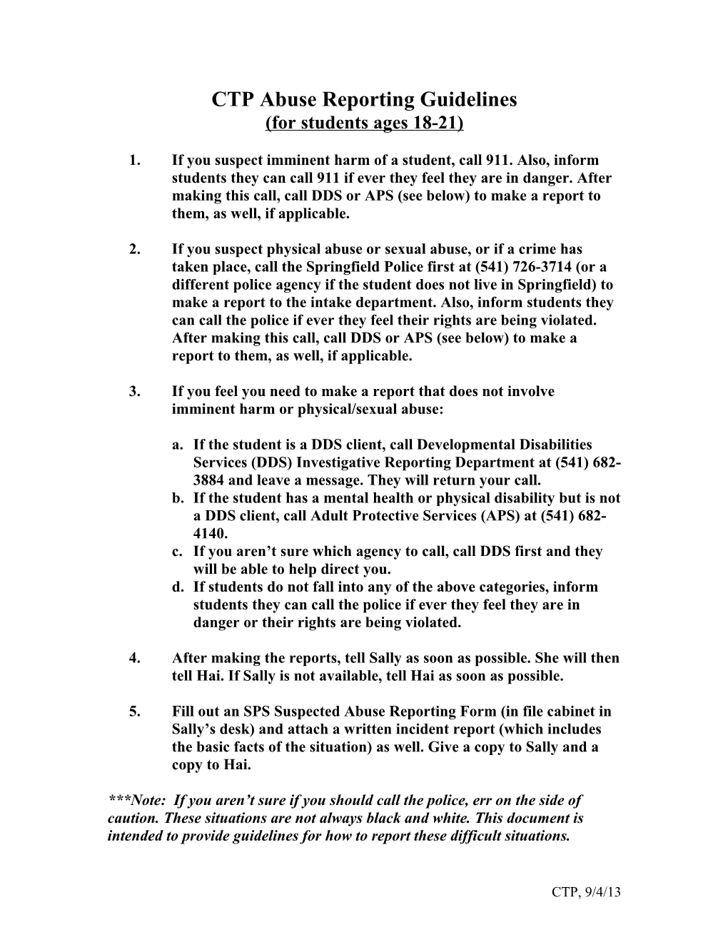 CTP Abuse Reporting Procedures