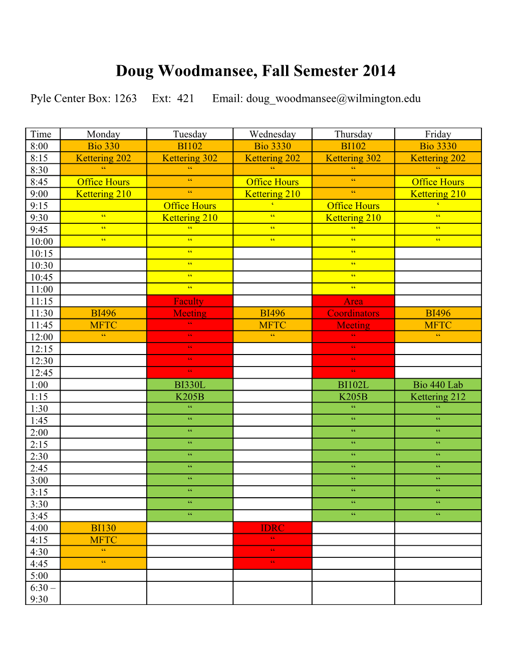 Please List Course Number/Section Only and Classroom Location