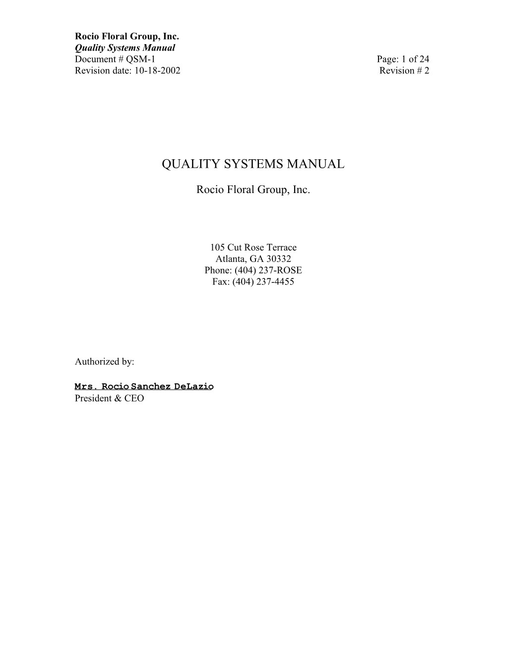 Quality Systems Manual