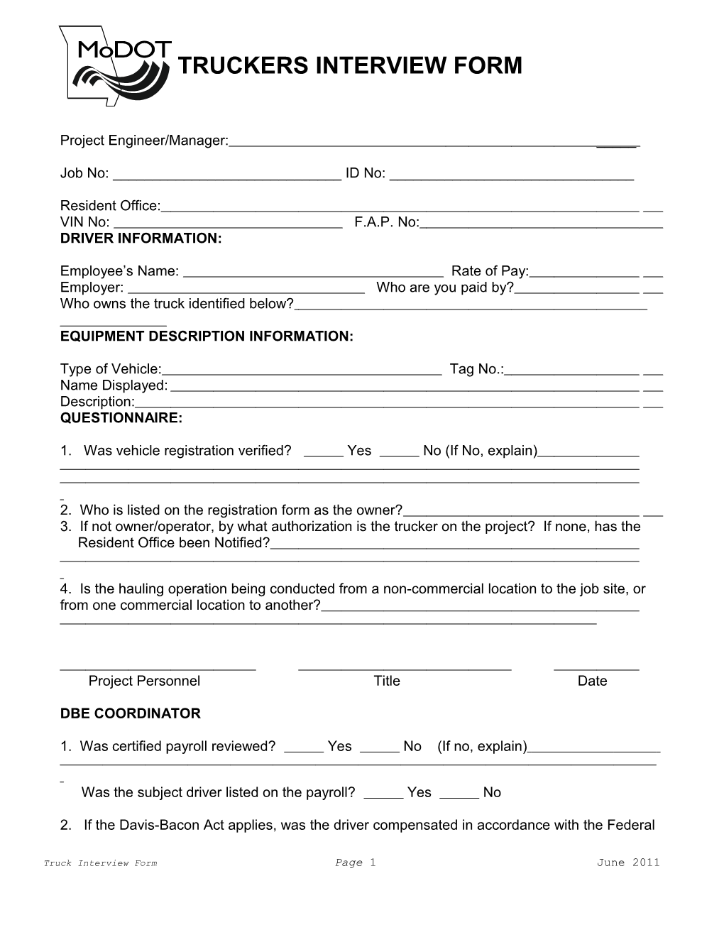 Truckers Interview Form