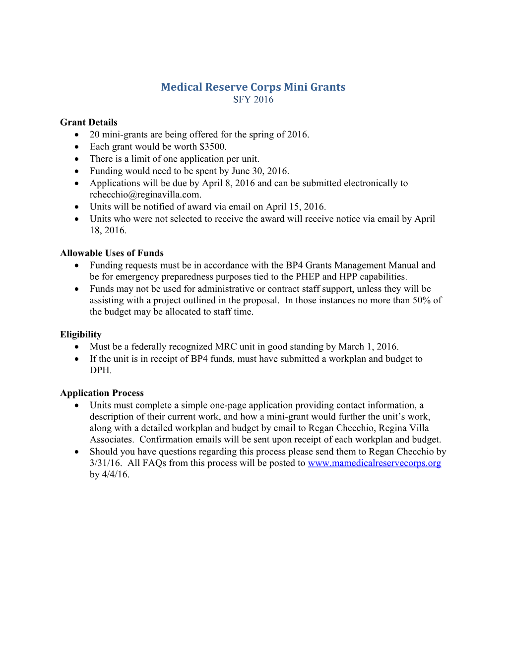 Medical Reserve Corps Mini Grants