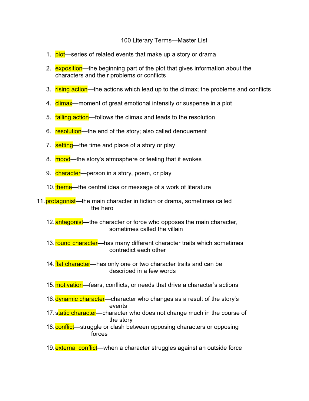 100 Literary Terms Master List