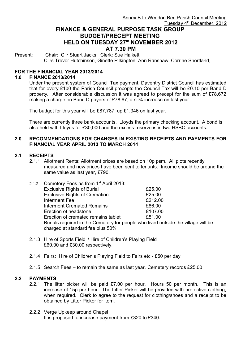 Annex B to Weedon Bec Parish Council Meeting